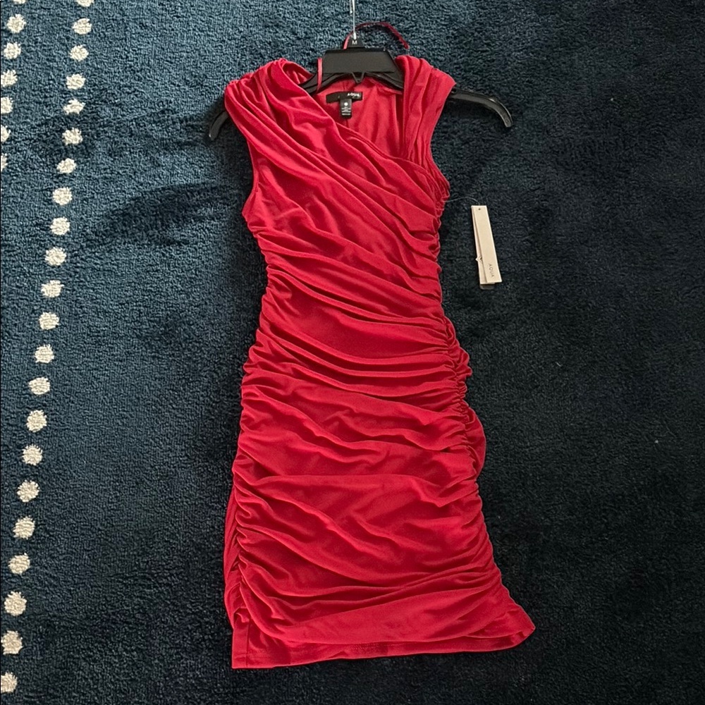 Aqua Red Asymmetrical Ruched Cocktail Dress